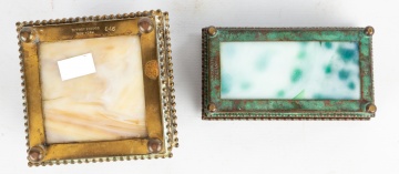 Tiffany Studios, New York Pine Needle Inkwell and Grapevine Stamp Box